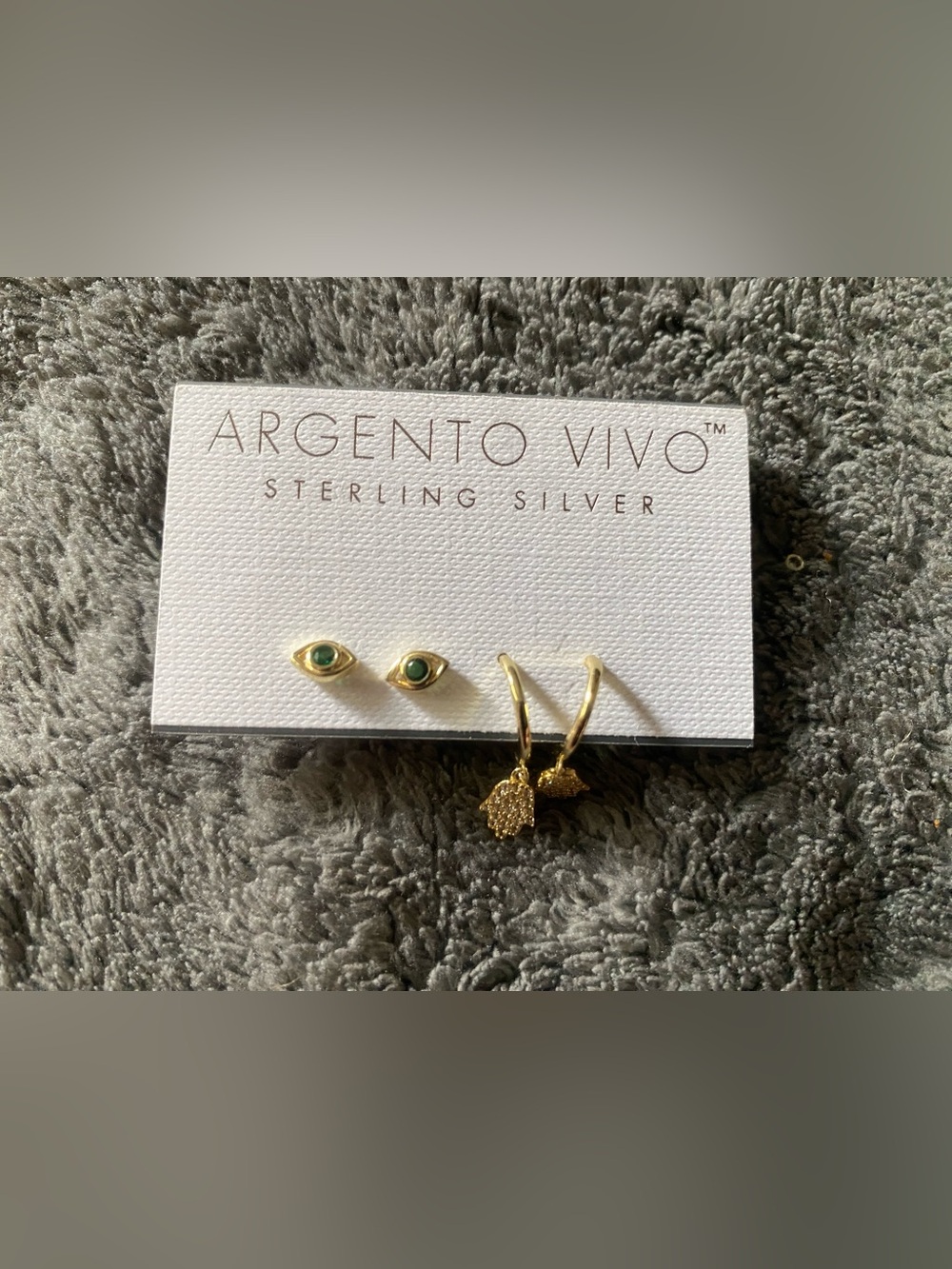 Argento Vivo Gold-Tone Evil Eye Studs and Hamsa Hoop Earrings with Green Stones